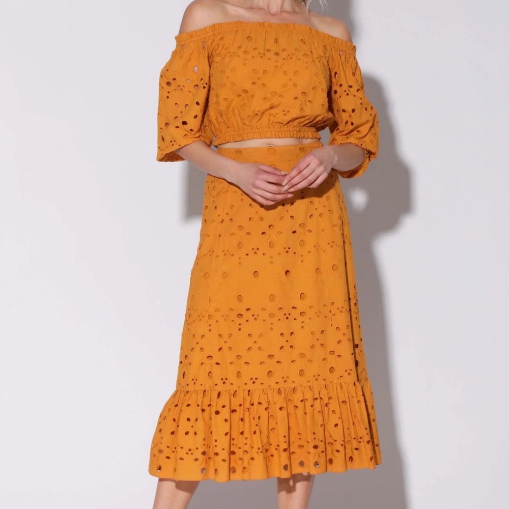 Walter Baker Mannie Eyelet Midi Skirt in Ginger NWT